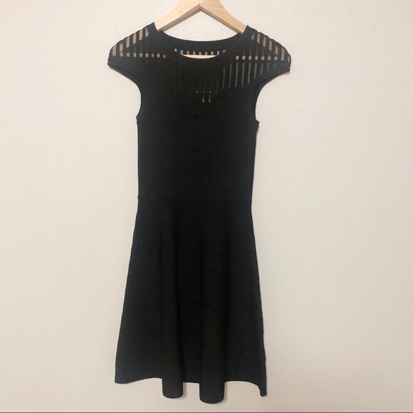 French Connection Rose Crepe Mesh Fit and Flare Dress sz 2 - Picture 3 of 6